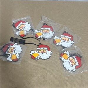Santa Claus Holding A Beer Christmas Ornament Set. 6 pack. NWT